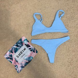 Light Blue Ribbed Tiny Bikini Set